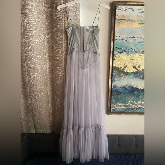 Urban Outfitters Dita Sheer Corset Midi Dress Sz M Blue Gray Tulle Sleeveless - Picture 7 of 16